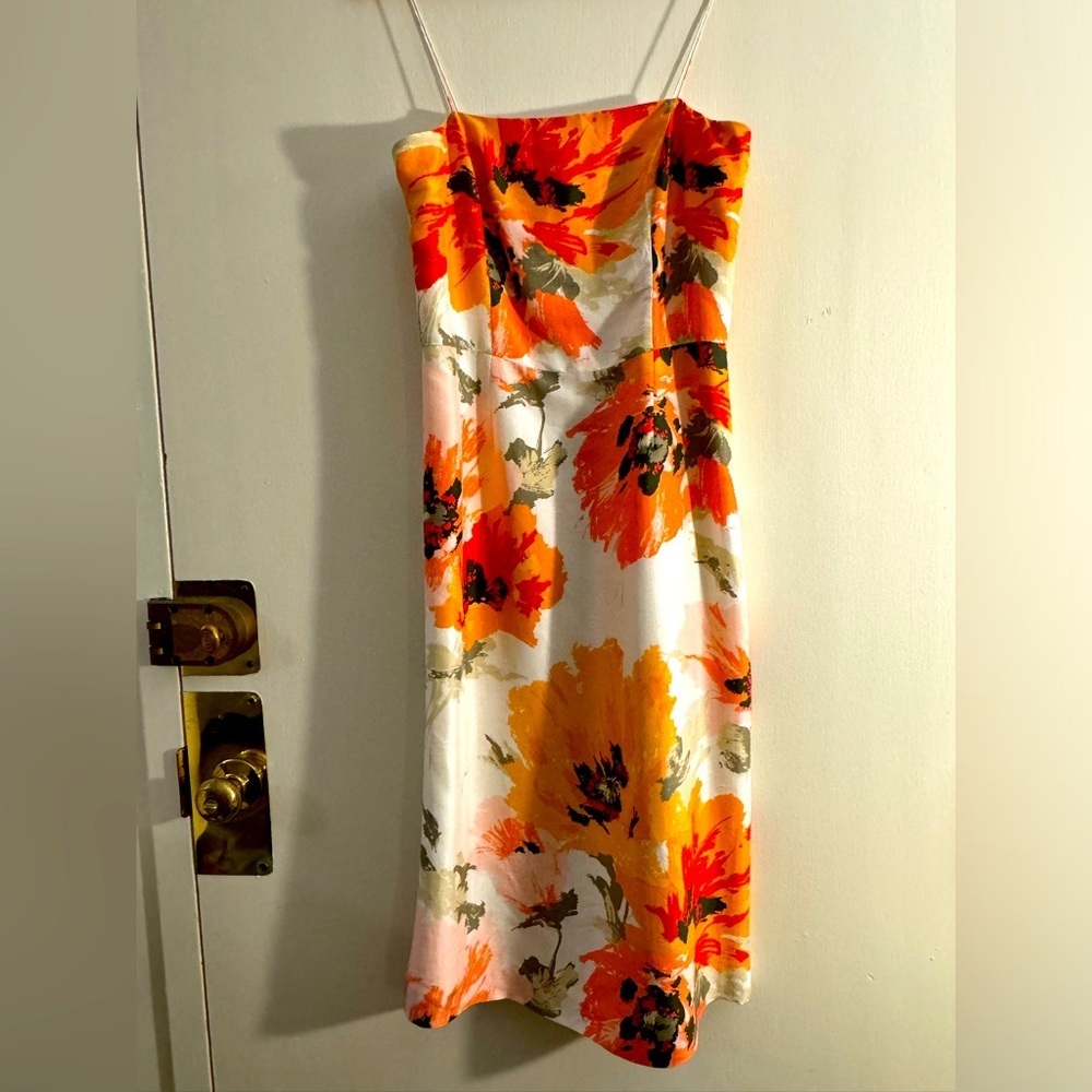 Y2K vintage Ann Taylor 100% Silk Floral Print Summer Dress Size 6 90s